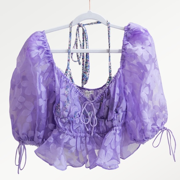 For Love & Lemons Fran Purple Sheer Blouse Size Small - Picture 1 of 4